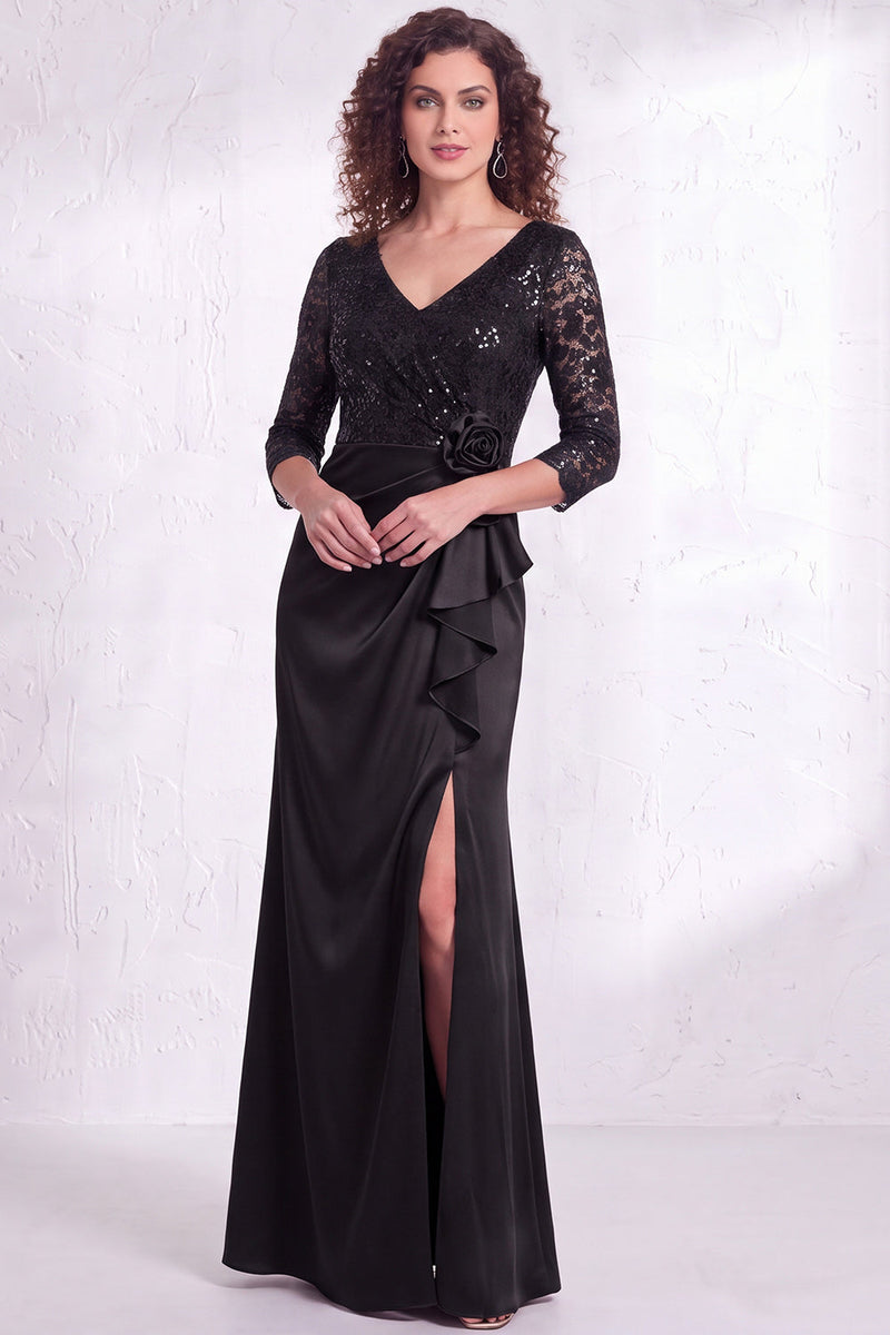 Load image into Gallery viewer, Sparkly Burgundy Floral Ruffled Mermaid Long Mother of the Bride Dress with Lace