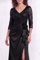 Load image into Gallery viewer, Sparkly Burgundy Floral Ruffled Mermaid Long Mother of the Bride Dress with Lace