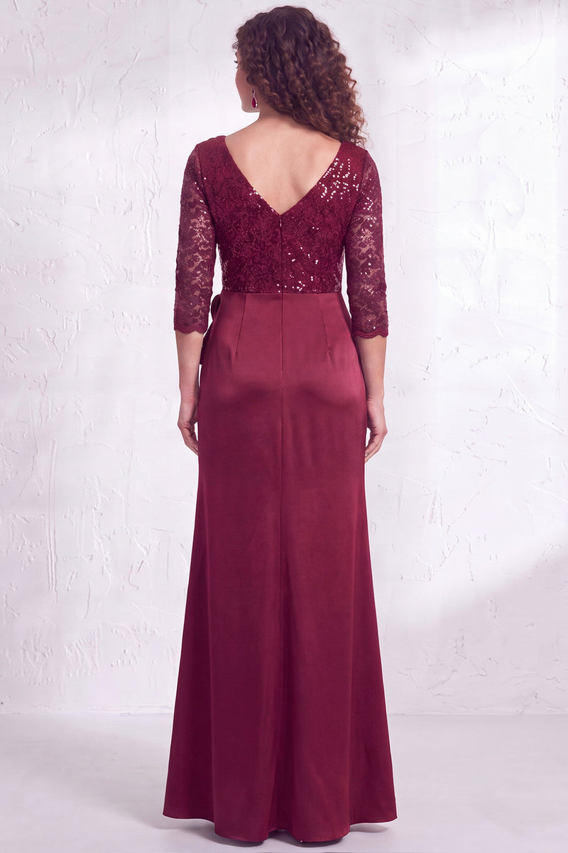 Load image into Gallery viewer, Sparkly Burgundy Floral Ruffled Mermaid Long Mother of the Bride Dress with Lace