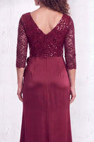 Load image into Gallery viewer, Sparkly Burgundy Floral Ruffled Mermaid Long Mother of the Bride Dress with Lace