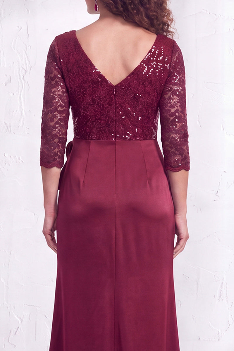 Load image into Gallery viewer, Sparkly Burgundy Floral Ruffled Mermaid Long Mother of the Bride Dress with Lace