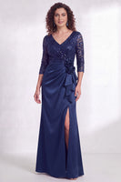 Load image into Gallery viewer, Sparkly Burgundy Floral Ruffled Mermaid Long Mother of the Bride Dress with Lace