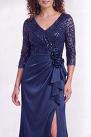 Load image into Gallery viewer, Sparkly Burgundy Floral Ruffled Mermaid Long Mother of the Bride Dress with Lace