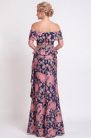 Load image into Gallery viewer, Navy Green Floral Mermaid Off the Shoulder Long Mother of the Bride Dress with Side Cape