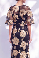 Load image into Gallery viewer, Black Champagne Floral Boat Neck Ruffled Mermaid Long Mother of the Bride Dress