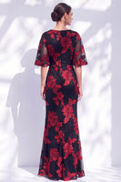 Load image into Gallery viewer, Black Champagne Floral Boat Neck Ruffled Mermaid Long Mother of the Bride Dress