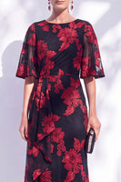 Load image into Gallery viewer, Black Champagne Floral Boat Neck Ruffled Mermaid Long Mother of the Bride Dress