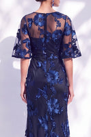 Load image into Gallery viewer, Black Champagne Floral Boat Neck Ruffled Mermaid Long Mother of the Bride Dress