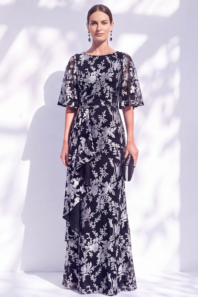 Load image into Gallery viewer, Green Orange Floral Mermaid Long Mother of the Bride Dress with Sleeves