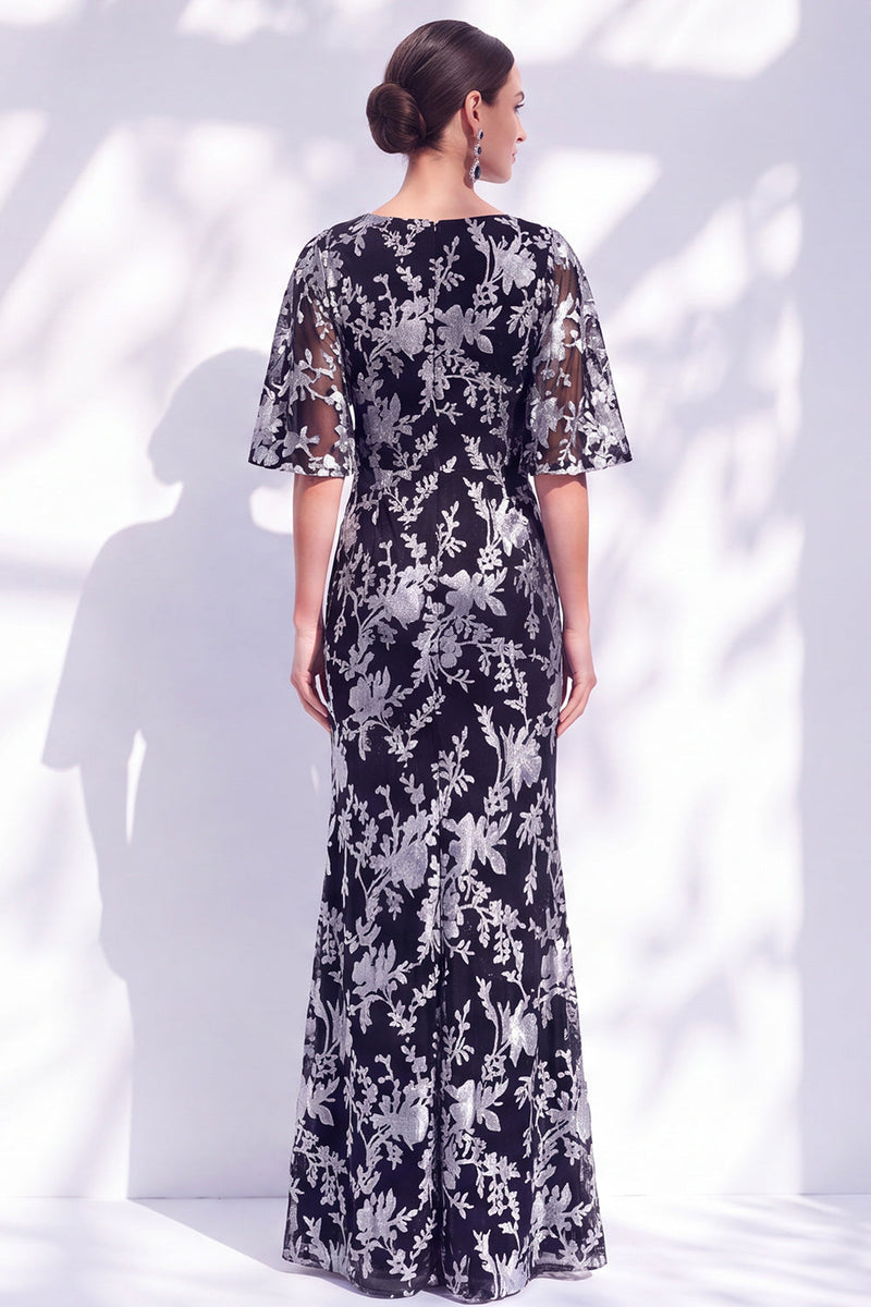 Load image into Gallery viewer, Green Orange Floral Mermaid Long Mother of the Bride Dress with Sleeves