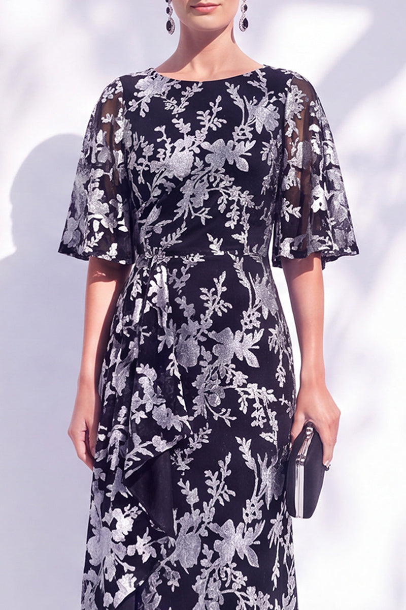 Load image into Gallery viewer, Green Orange Floral Mermaid Long Mother of the Bride Dress with Sleeves