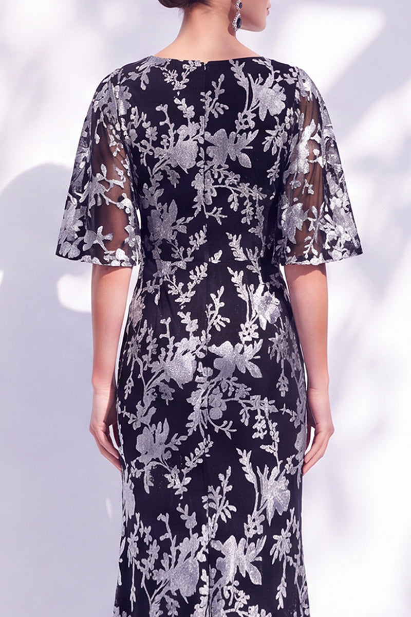 Load image into Gallery viewer, Green Orange Floral Mermaid Long Mother of the Bride Dress with Sleeves