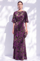 Load image into Gallery viewer, Green Orange Floral Mermaid Long Mother of the Bride Dress with Sleeves