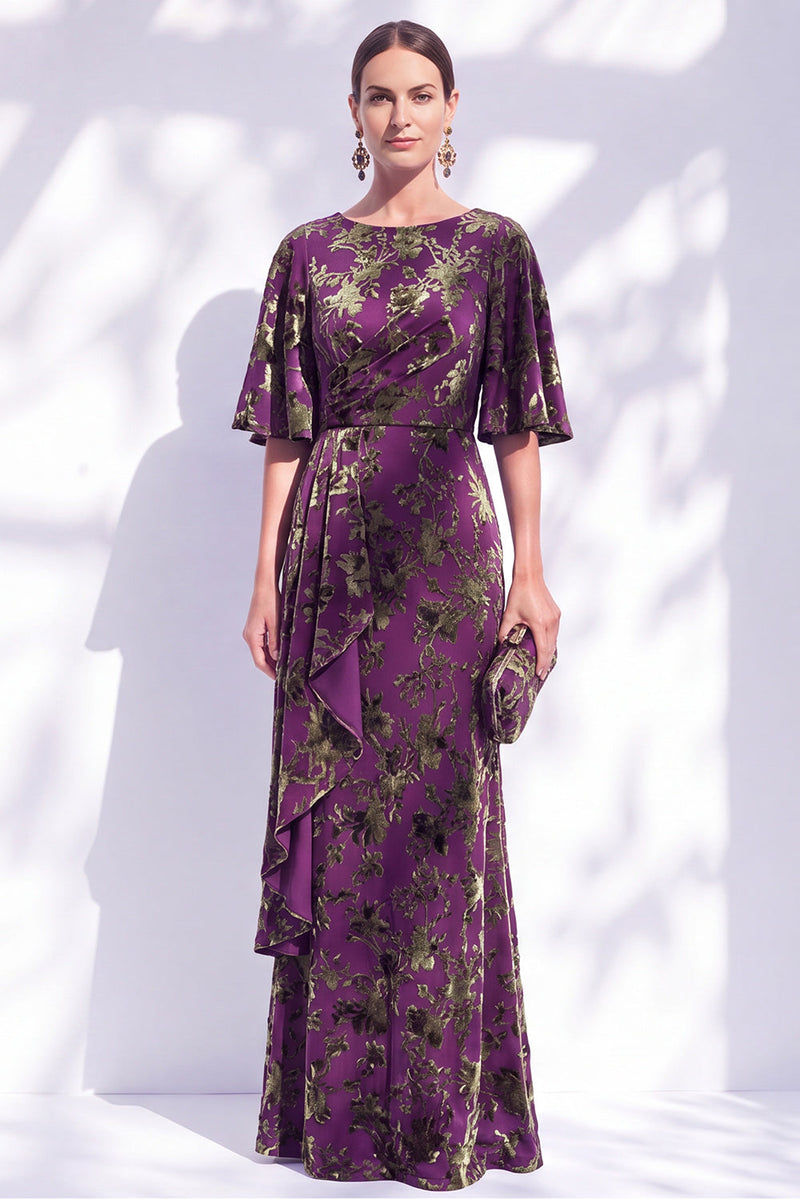 Load image into Gallery viewer, Green Orange Floral Mermaid Long Mother of the Bride Dress with Sleeves