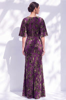 Load image into Gallery viewer, Green Orange Floral Mermaid Long Mother of the Bride Dress with Sleeves