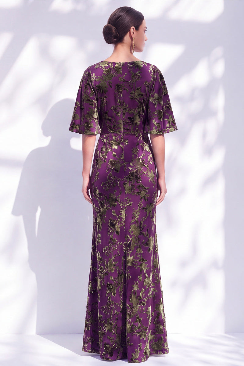 Load image into Gallery viewer, Green Orange Floral Mermaid Long Mother of the Bride Dress with Sleeves