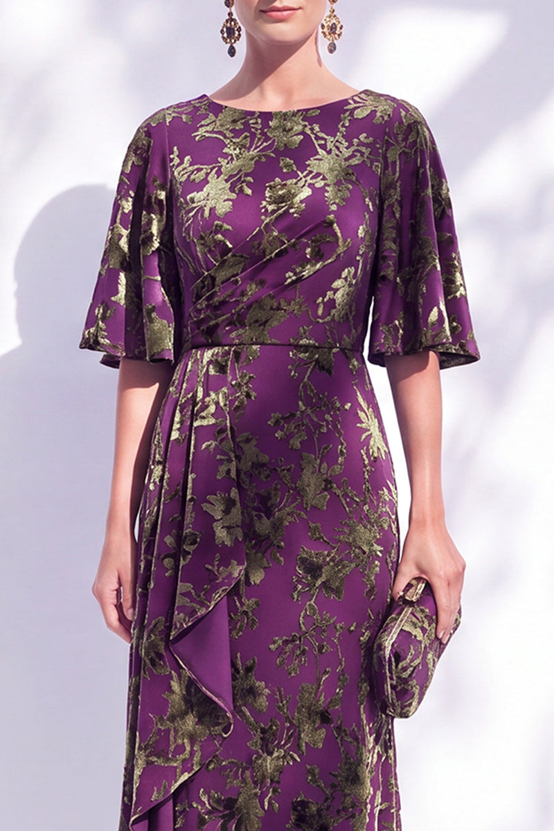 Load image into Gallery viewer, Green Orange Floral Mermaid Long Mother of the Bride Dress with Sleeves