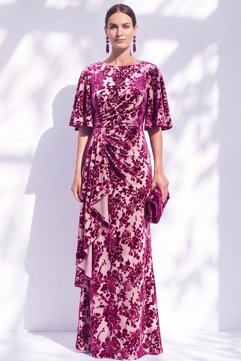 Load image into Gallery viewer, Green Orange Floral Mermaid Long Mother of the Bride Dress with Sleeves