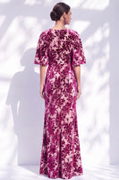 Load image into Gallery viewer, Green Orange Floral Mermaid Long Mother of the Bride Dress with Sleeves