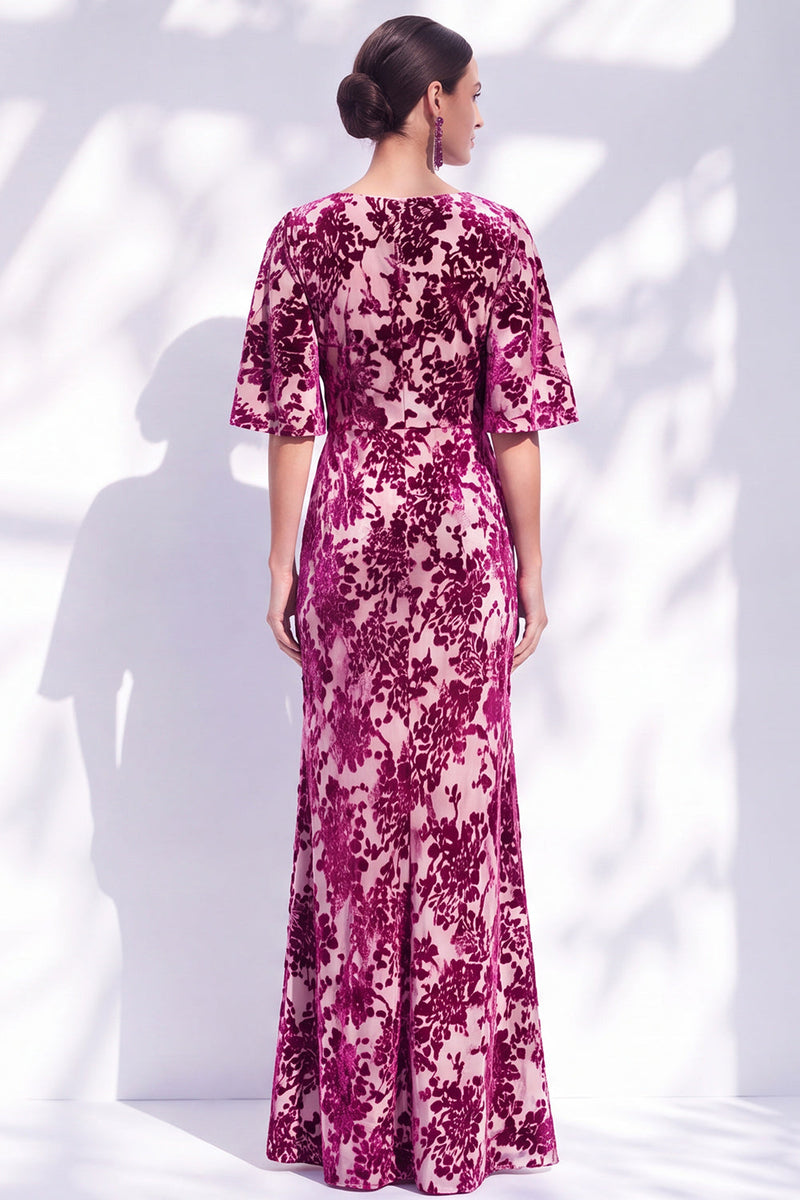 Load image into Gallery viewer, Green Orange Floral Mermaid Long Mother of the Bride Dress with Sleeves