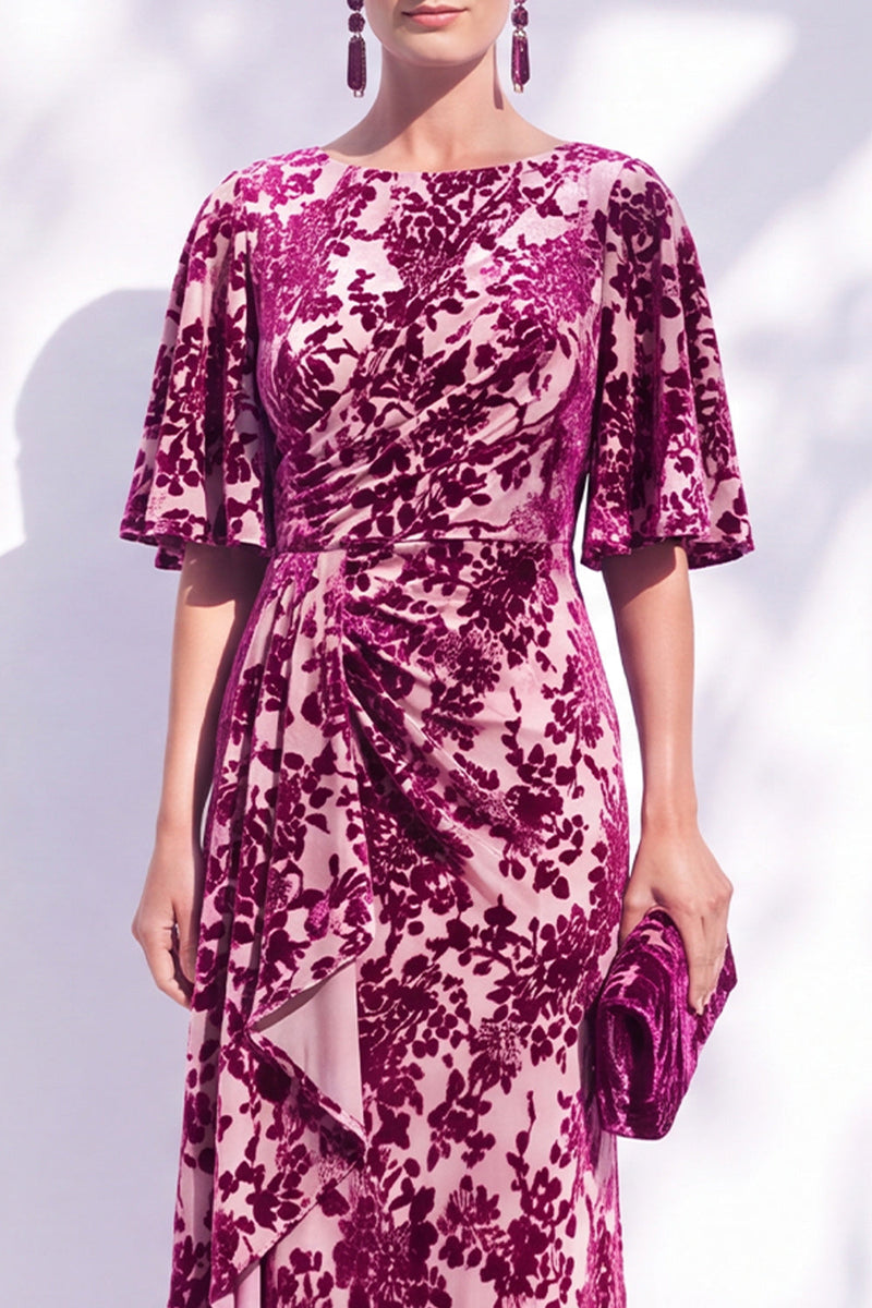 Load image into Gallery viewer, Green Orange Floral Mermaid Long Mother of the Bride Dress with Sleeves