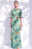 Load image into Gallery viewer, Green Orange Floral Mermaid Long Mother of the Bride Dress with Sleeves