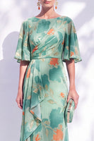 Load image into Gallery viewer, Green Orange Floral Mermaid Long Mother of the Bride Dress with Sleeves