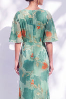 Load image into Gallery viewer, Green Orange Floral Mermaid Long Mother of the Bride Dress with Sleeves
