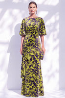 Load image into Gallery viewer, Green Orange Floral Mermaid Long Mother of the Bride Dress with Sleeves