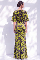 Load image into Gallery viewer, Green Orange Floral Mermaid Long Mother of the Bride Dress with Sleeves