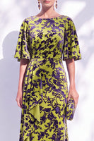 Load image into Gallery viewer, Green Orange Floral Mermaid Long Mother of the Bride Dress with Sleeves