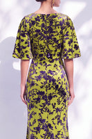 Load image into Gallery viewer, Green Orange Floral Mermaid Long Mother of the Bride Dress with Sleeves