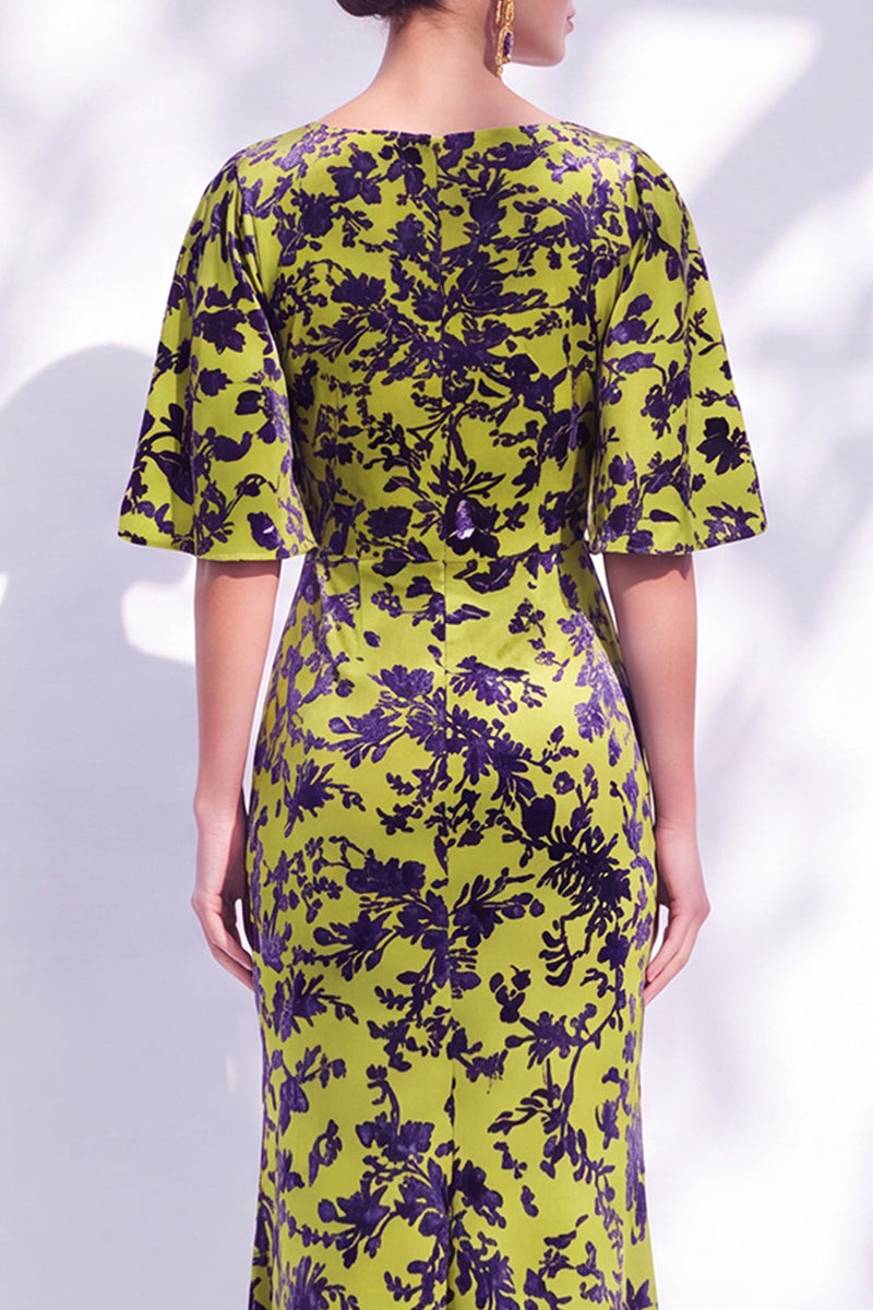 Load image into Gallery viewer, Green Orange Floral Mermaid Long Mother of the Bride Dress with Sleeves