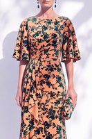 Load image into Gallery viewer, Green Orange Floral Mermaid Long Mother of the Bride Dress with Sleeves