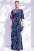 Load image into Gallery viewer, Green Orange Floral Mermaid Long Mother of the Bride Dress with Sleeves