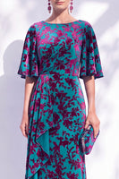 Load image into Gallery viewer, Green Orange Floral Mermaid Long Mother of the Bride Dress with Sleeves