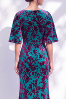 Load image into Gallery viewer, Green Orange Floral Mermaid Long Mother of the Bride Dress with Sleeves