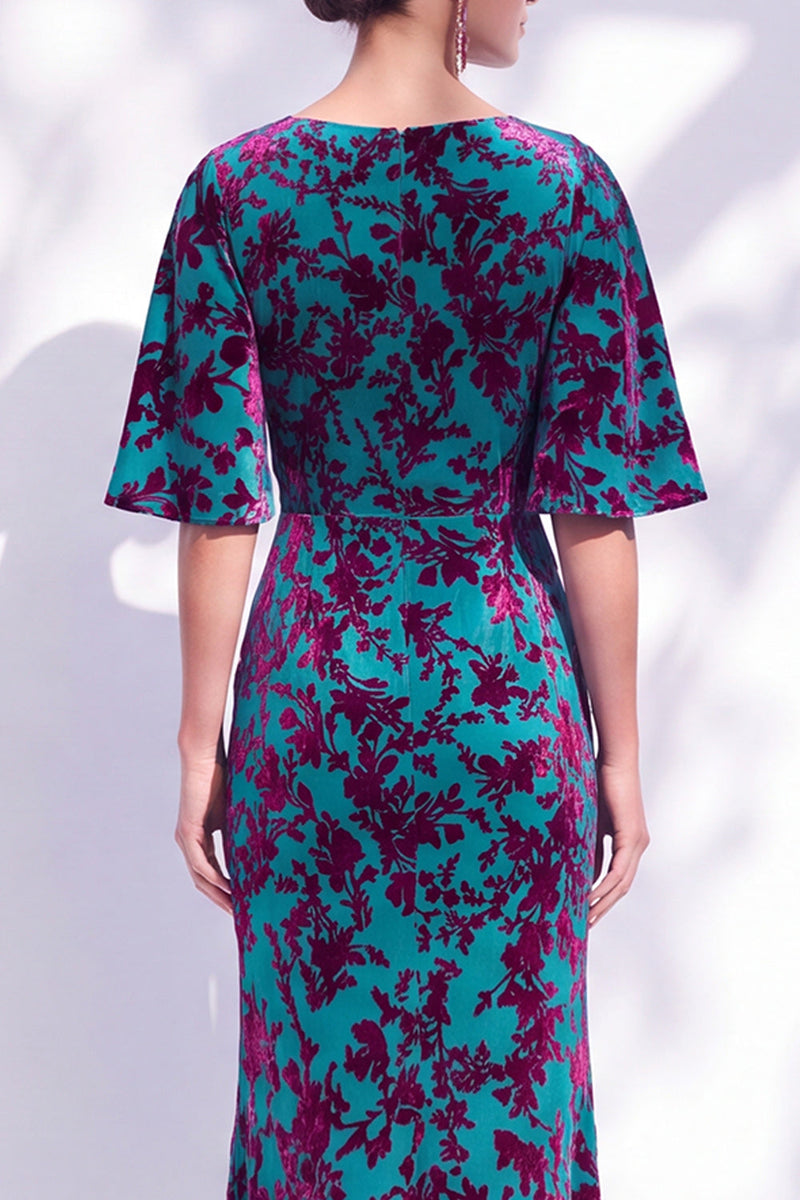 Load image into Gallery viewer, Green Orange Floral Mermaid Long Mother of the Bride Dress with Sleeves