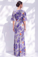 Load image into Gallery viewer, Green Orange Floral Mermaid Long Mother of the Bride Dress with Sleeves
