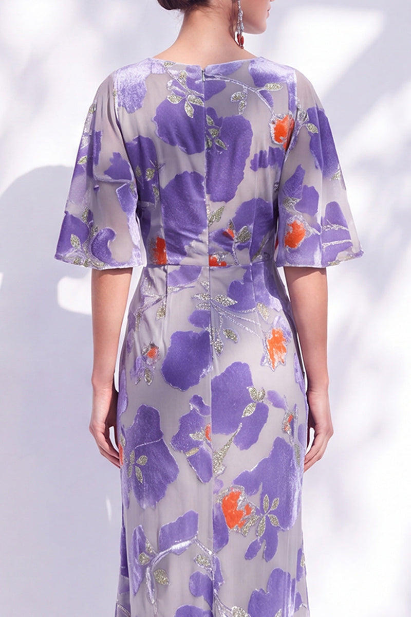 Load image into Gallery viewer, Green Orange Floral Mermaid Long Mother of the Bride Dress with Sleeves