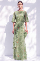 Load image into Gallery viewer, Green Orange Floral Mermaid Long Mother of the Bride Dress with Sleeves