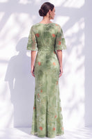 Load image into Gallery viewer, Green Orange Floral Mermaid Long Mother of the Bride Dress with Sleeves