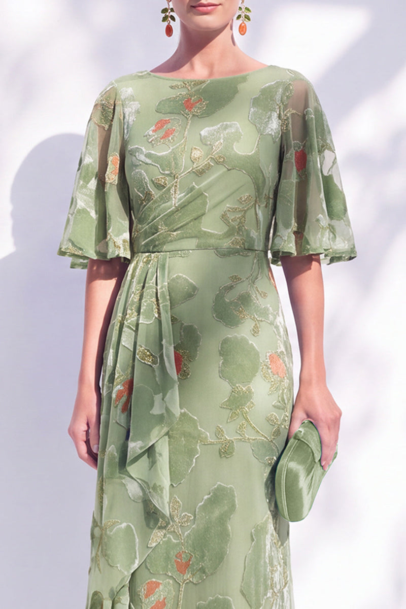 Load image into Gallery viewer, Green Orange Floral Mermaid Long Mother of the Bride Dress with Sleeves