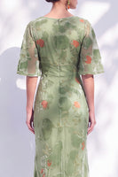 Load image into Gallery viewer, Green Orange Floral Mermaid Long Mother of the Bride Dress with Sleeves