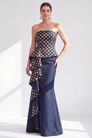 Load image into Gallery viewer, Navy Blue Ruffled Mermaid Strapless Long Mother of the Bride Dress