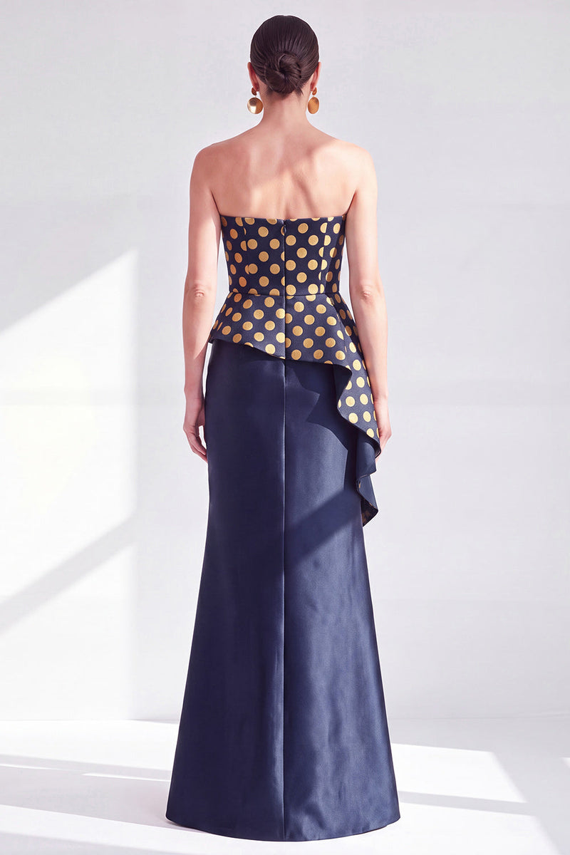 Load image into Gallery viewer, Navy Blue Ruffled Mermaid Strapless Long Mother of the Bride Dress
