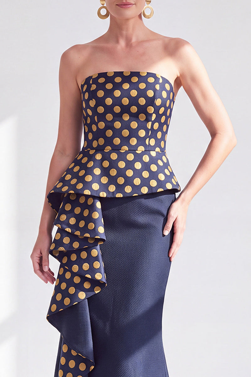 Load image into Gallery viewer, Navy Blue Ruffled Mermaid Strapless Long Mother of the Bride Dress
