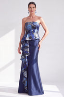 Load image into Gallery viewer, Navy Blue Ruffled Mermaid Strapless Long Mother of the Bride Dress