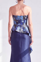 Load image into Gallery viewer, Navy Blue Ruffled Mermaid Strapless Long Mother of the Bride Dress