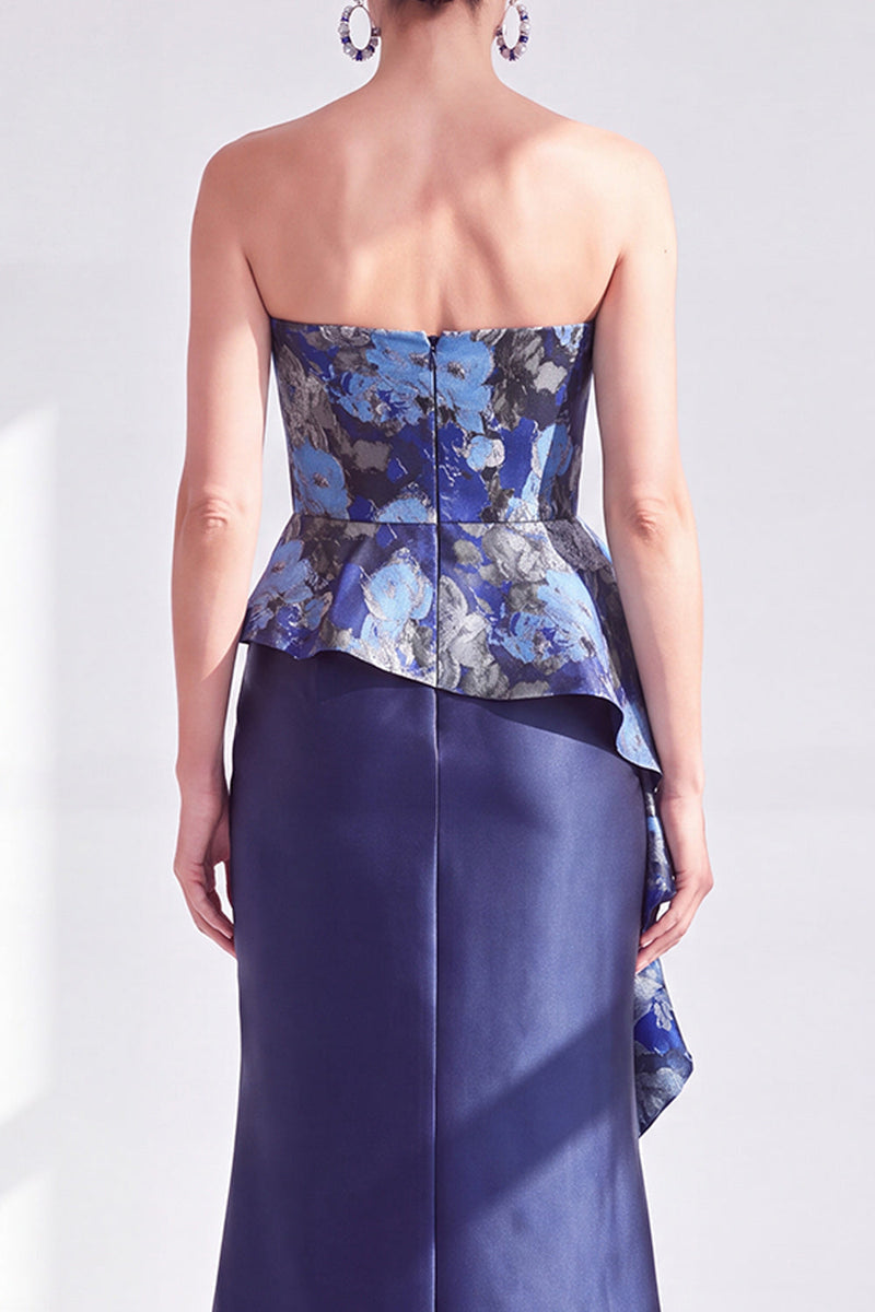 Load image into Gallery viewer, Navy Blue Ruffled Mermaid Strapless Long Mother of the Bride Dress